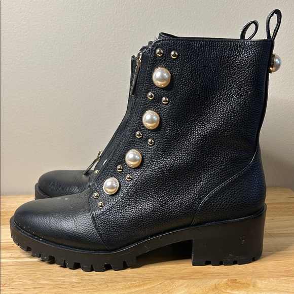 Karl Lagerfeld Black Pearl Studded Combat Boots - Picture 6 of 8